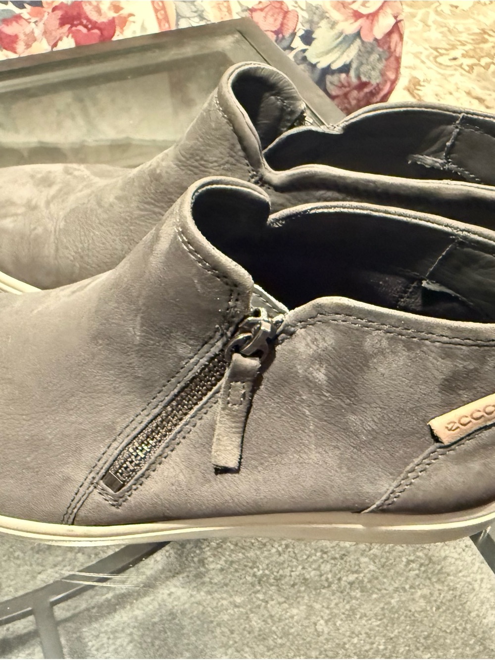 Ecco Gray Suede Side-Zip Ankle Booties